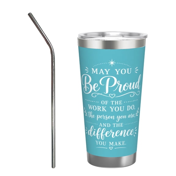 Thank You Appreciation Gift 20oz Insulated Tumbler with Handle and Straw Travel Coffee Cup Car Cup for Women with Stainless Steel Straw