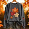 thumbnail image 2 of Womens Crew Neck Graphic Sweatshirts Trendy Maple Leaf Printed Long Sleeve Pullovers Causal Fall Loose Fit Tops Tshirts Dark Gray S, 2 of 6