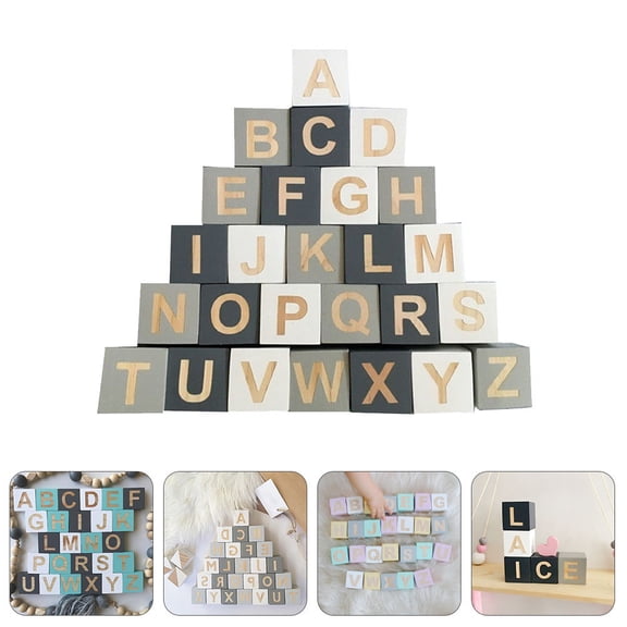 Mobutofu 26Pcs Wooden Letters Blocks Multi Color Alphabet Cubes with Smooth Edges for Decoration