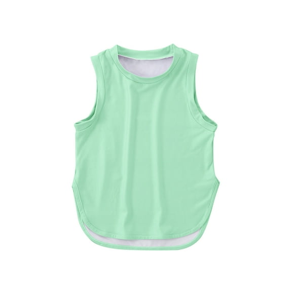 Tanghaowl T Shirts for Girls Kids Girls Summer Athletic Solid Color Tank Tops Split Curved Hem Sleeveless Shirts For Gym Yoga Running Toddler Girl Undershirt
