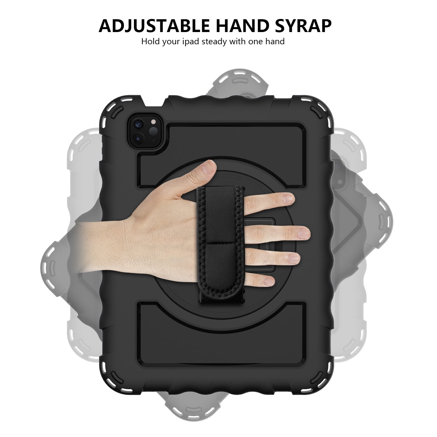 Allytech iPad Air 5 4 10.9 Case 2022/2020, Heavy Duty Shockproof Kids Case with Pencil Holder Hand Strap Kickstand Shoulder Strap for Apple iPad Air 5th 4th Generation 10.9 Inch -Black