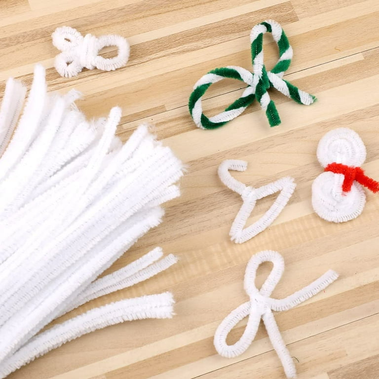 200 Pieces Christmas White Pipe Cleaners Chenille Stem Set,100 Pieces White  +100 Pieces Glitter Silver Craft Pipe Cleaners,DIY Craft,Pipe Cleaners