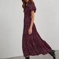 thumbnail image 4 of Women's 2024 Summer Casual Flutter Puff Sleeve Boho Floral Maxi Dress V Neck Smocked Tiered Long Dresses, 4 of 9