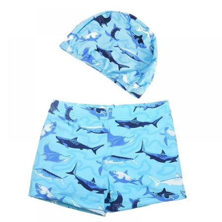 

Sunwukong Boy s Cartoon Flat Angle Beach Pants Swimming Trunks + Swim Cap Two-Piece Set