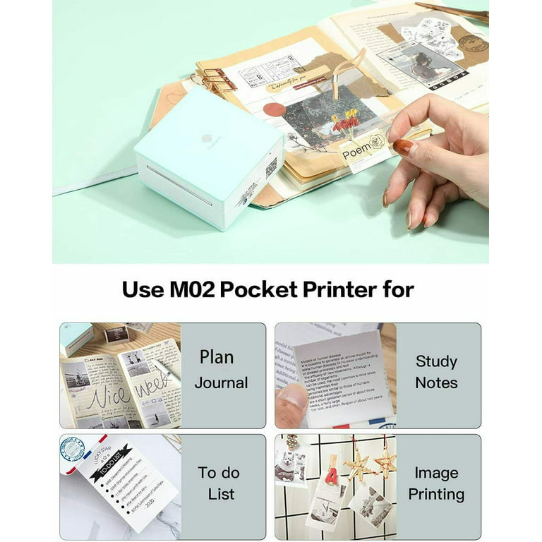 Phomemo Pocket Printer - M02 Mini Bluetooth Wireless Sticker Printer,  Compatible with iOS & Android, Thermal Mobile Printer for Fun, memo, to-do  List