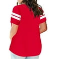 thumbnail image 3 of Oversize T-Shirt for Women Summer V-Neck Pullover Loose Tee Fashion Color Block Short Sleeve Tops ,Red,L, 3 of 6