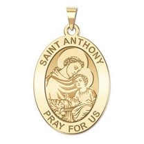 Saint Anthony Religious Medal - 2/3 X 3/4 Inch Size of Nickel, Solid 14K Yellow Gold