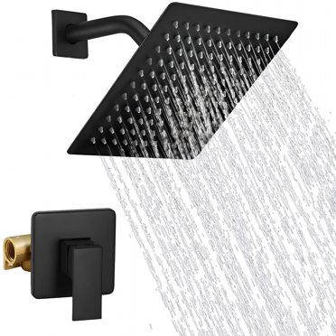 HIBIBUD Matte Black Shower Faucet Set Bathroom Rainfall Mixer 8 Inch Shower Head System Single Handle Shower Trim Kit with Valve