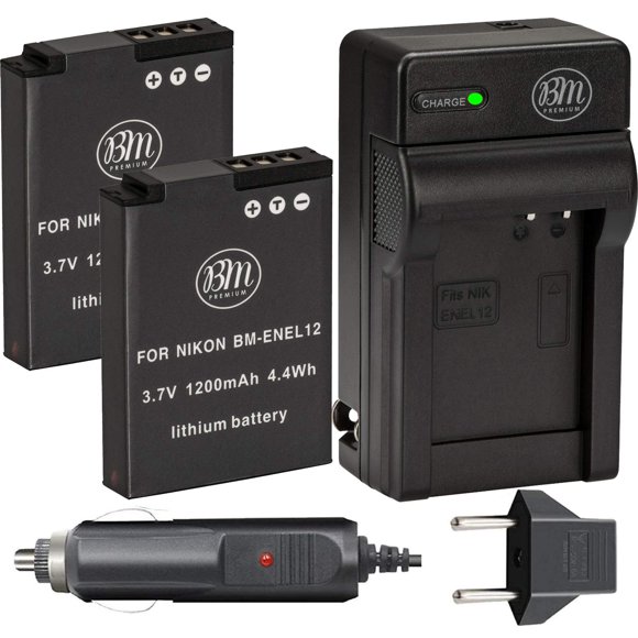 BM Premium 2 Batteries EN-EL12 et Chargeur pour Nikon Coolpix A1000 B600 W300 A900 AW100 AW110 AW120 AW130 S6300 S8100 S8200 S9050 S9200 S9300 S9400 S9500 S9700 S9900 P310 P330 P340 KeyMission 170, 360