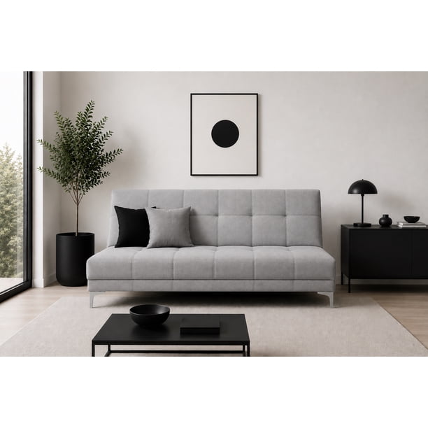 Sofa Cama El Bazar Store Karla color Gris Plata Futon 3 posiciones Matrimonial