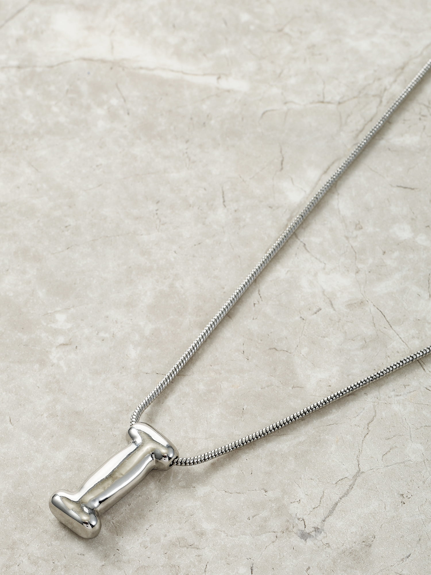 No Boundaries Silvertone Initial Bubble Letter Necklace, 1 Piece, Letter I