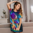 thumbnail image 3 of Yiaed Magic Mushrooms ,Fireflies Print Women's Loose-Fit Short Sleeve Nightgown, Soft and Comfortable Sleep Dress for Relaxation and Sleepwear, 3 of 6
