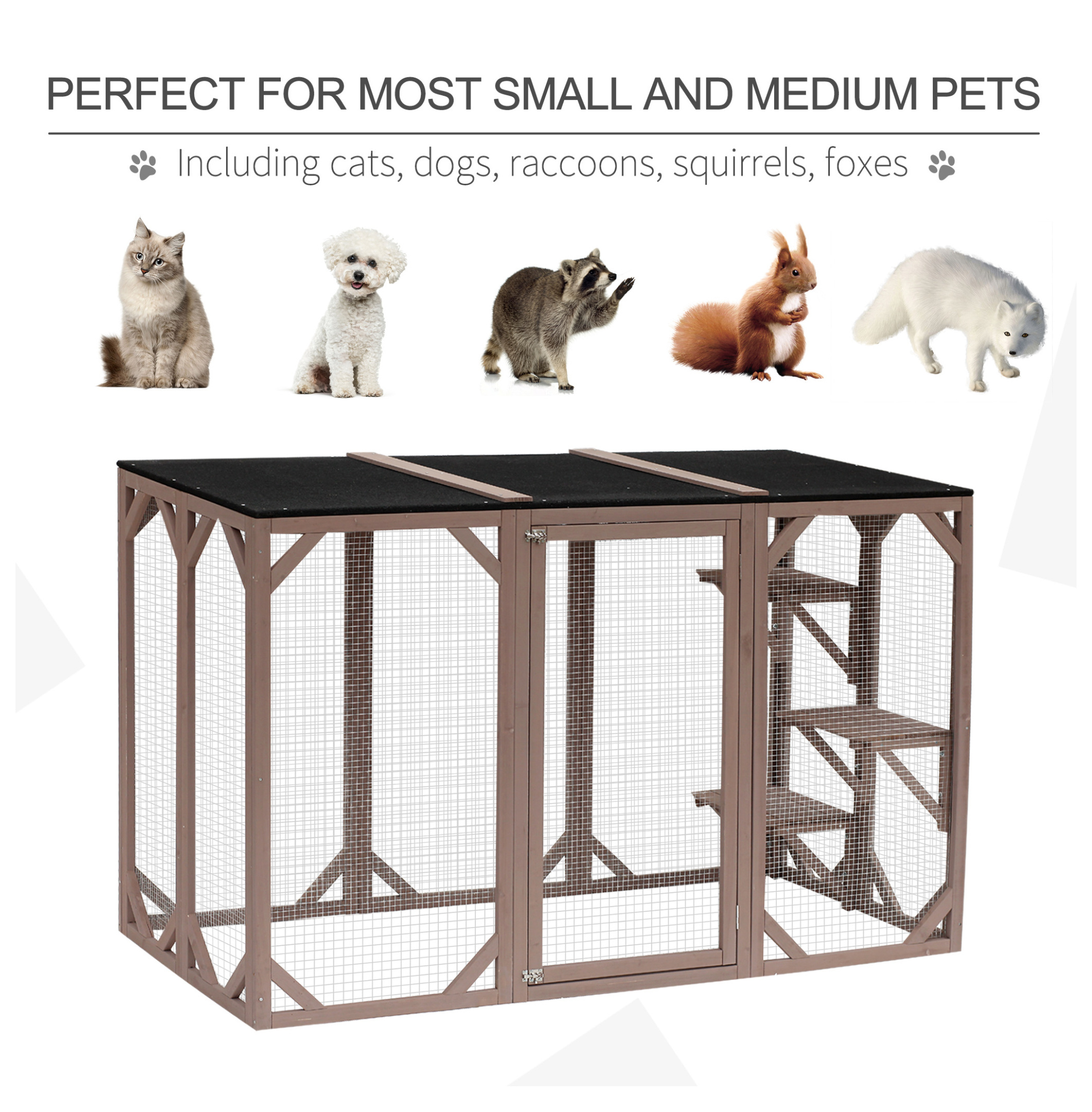 Outdoor Cat House Catio Wooden Feral Cat Shelter 71" Large Door Weatherproof