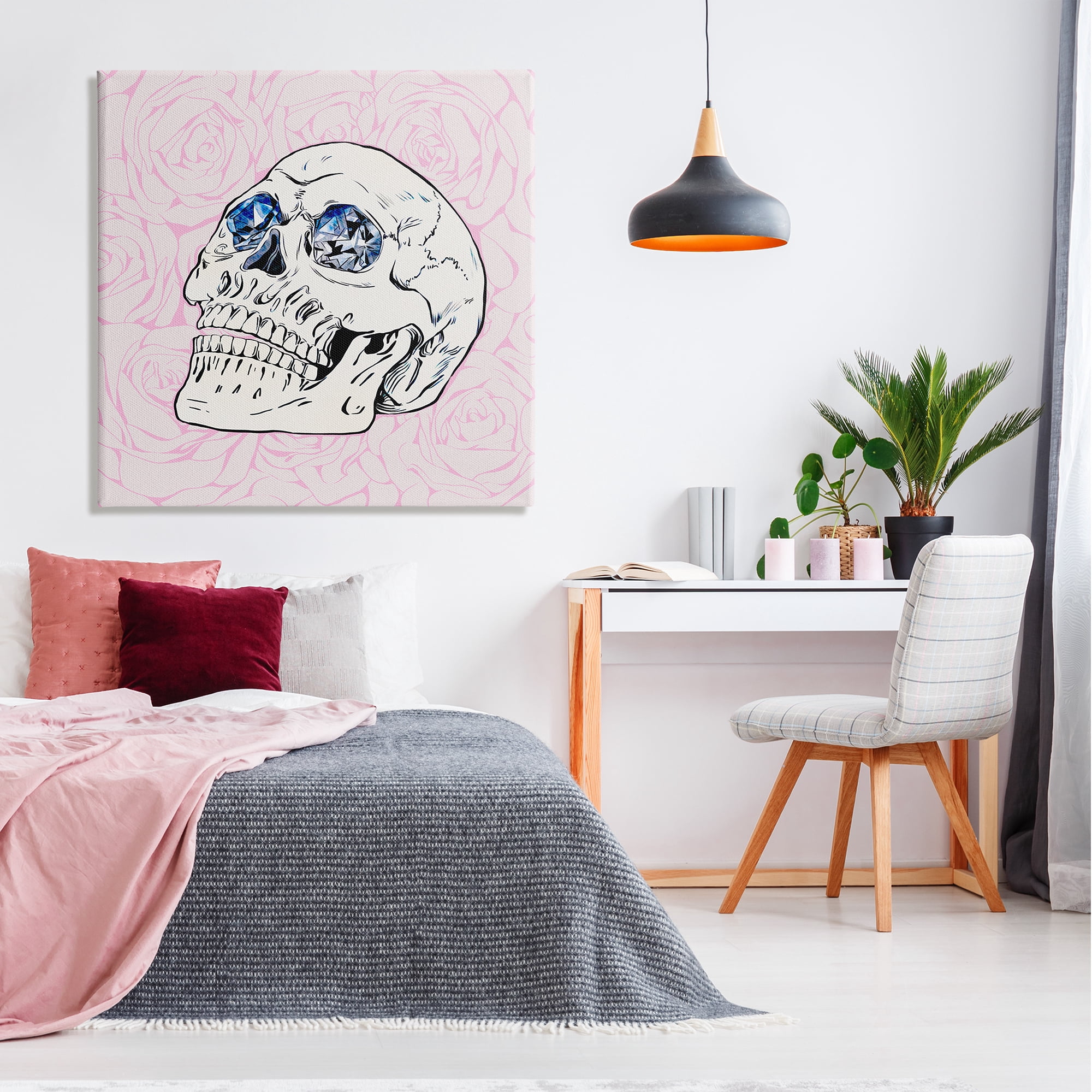 Stupell Pink Roses Crystal Eyes Skull Beauty & Fashion Painting Gallery Wrapped Canvas Print Wall Art
