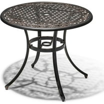 NUU GARDEN 36 Inch Patio Dining Table with Umbrella Hole, Outdoor Cast Aluminum Bistro Table, Black with Antique Bronze at The Edge