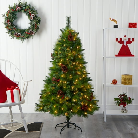 Nearly Natural 5' Pine Artificial Christmas Tree Prelit with 250 Clear LED Lights