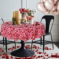 Round Table Cloth for Valentine’s Day - 60 Inch Waterproof Red/Pink Love Heart Pattern Tablecloth Vinyl Wipe Clean Table Cover for Valentines Dinner, Kitchen, Wedding Party Table Decor
