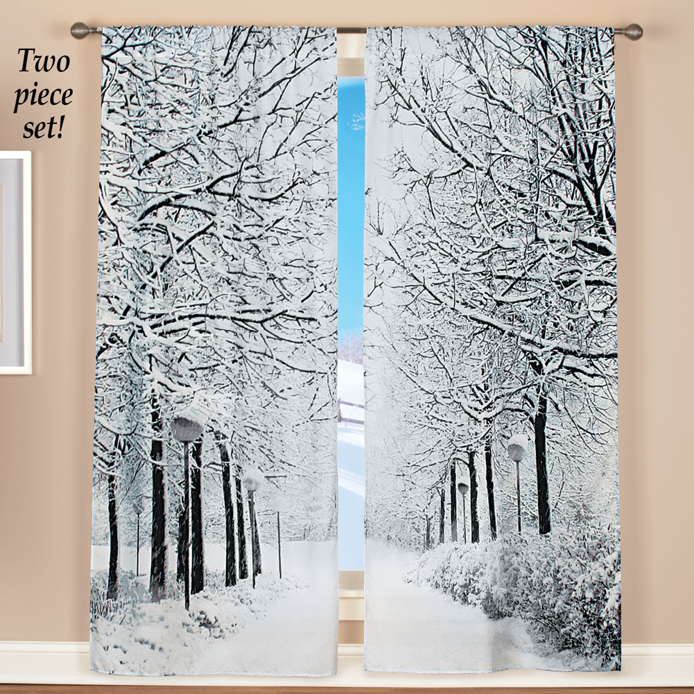 Winter Trees Scenic Window Curtains Set