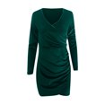 thumbnail image 5 of Maean Women V Neck Dress Long Sleeve Mini Dresses Ruched Slim Pullover Fall Winter Short Dress, 5 of 6