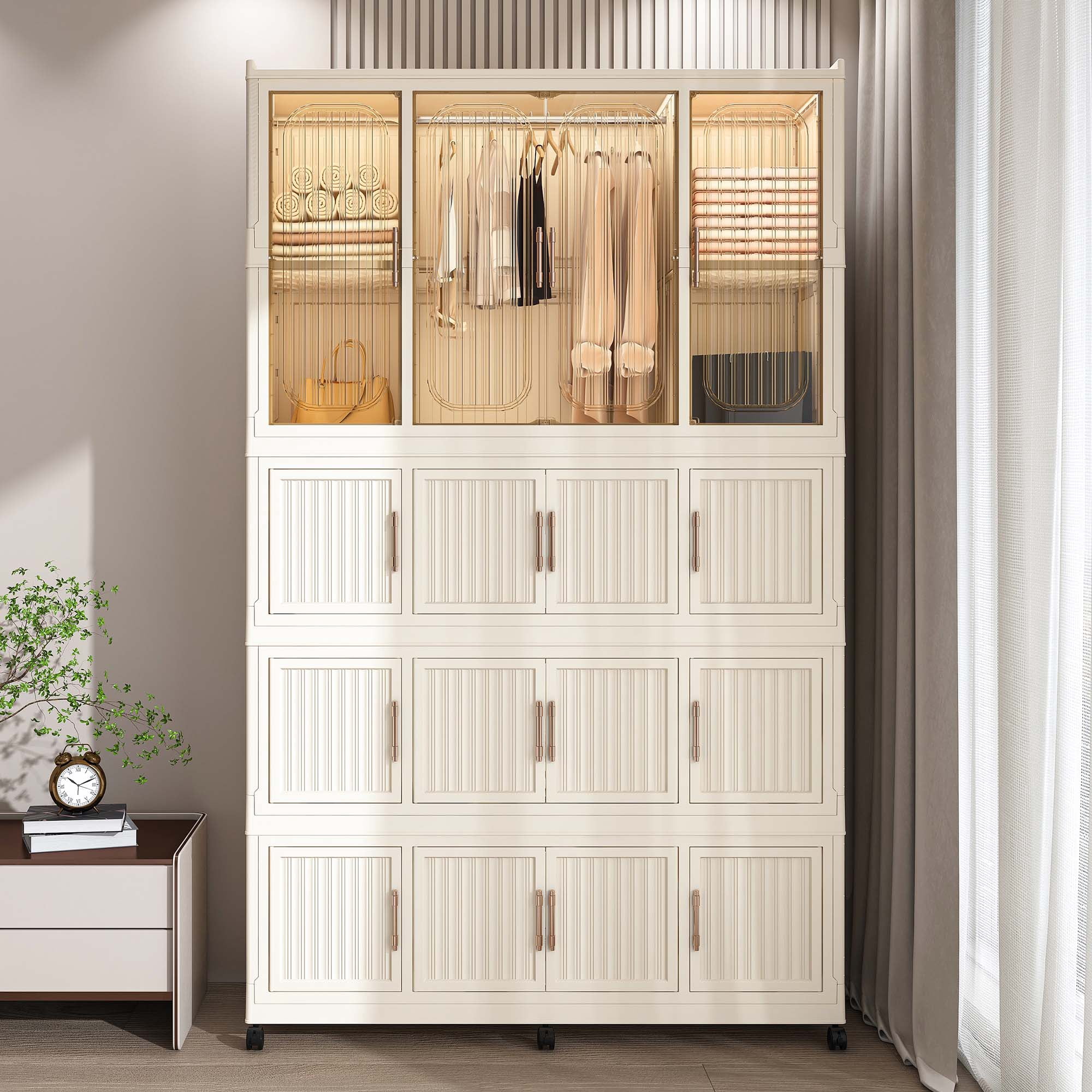 Miniyam 48.03" x 17.72" x 77.1" Includes 6 Hangers – Portable Wardrobe Closet – 17 Magnetic Doors with 17 Cubes & 1 Hanging Rod