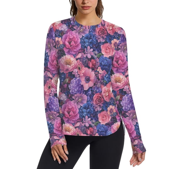 FORMRS Womens Long Sleeve Shirts UPF 50 Sun Protection Quick Dry Fishing Hiking Tops, Size S-2XL, Vibrant Art Flowers