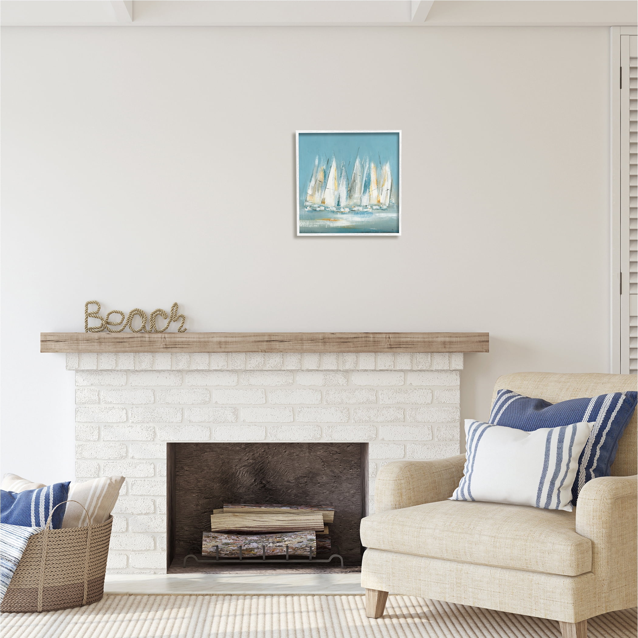 Stupell Industries Abstract Sailboat Fleet Transportation Painting White Framed Art Print Wall Art, 17 x 17