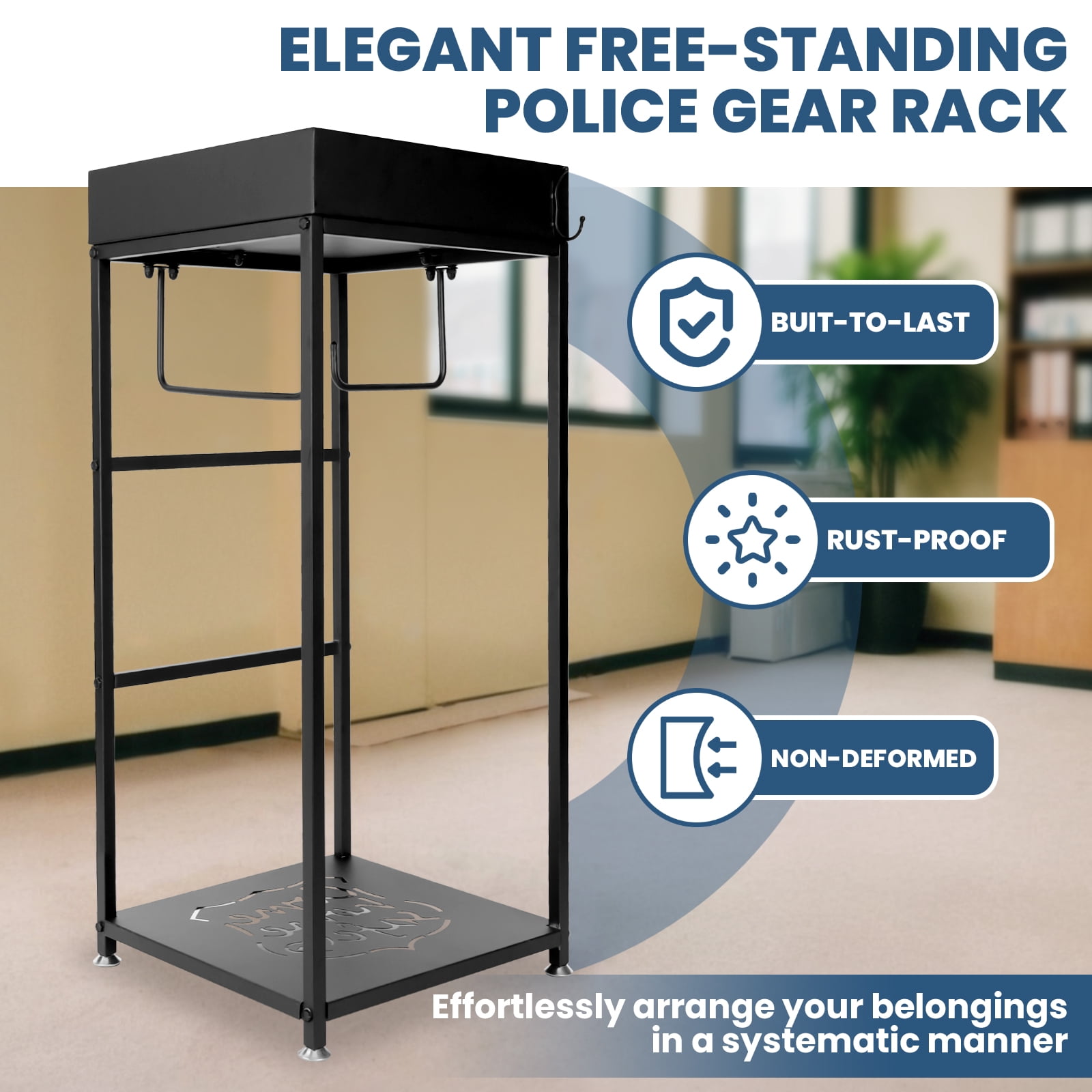 Police Gear Rack Wall Mounted, Tactical Gear Stand for Law Enforcement, Police Vest & Plate Carrier Organizer, Ideal for Police Offices