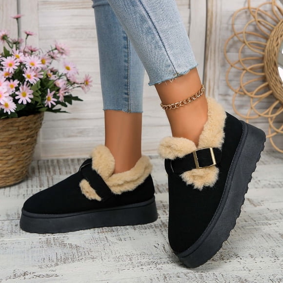 Nouvelles Chaussures d'Hiver de Luxe pour Femmes Boken en Peluche, Mode Rétro, Chaussures en Coton à Semelle Plate, Pantoufles à Plateforme pour Femmes