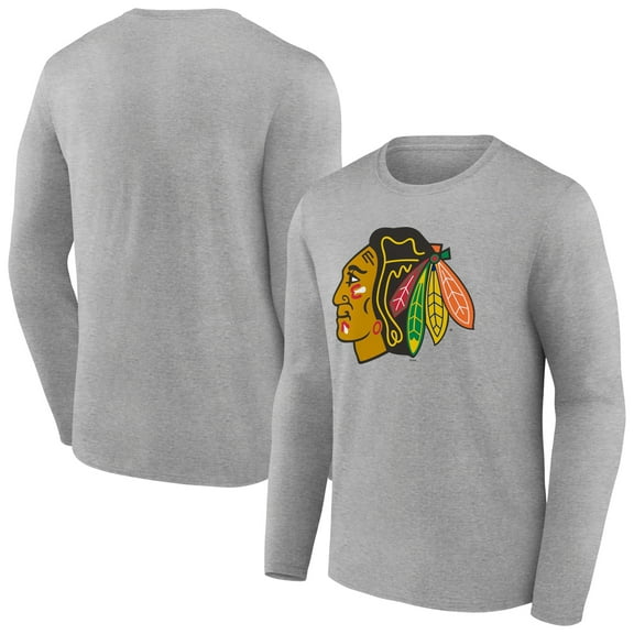 Men's Gray Chicago Blackhawks Primary Logo Team Long Sleeve T-Shirt