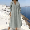 thumbnail image 2 of HBBIKVI Blouson Sleeve Midi Dress for Women Casual Long Sleeve V-Neck Shift Dress with Exterior Pockets and Loose Fit for Everyday Casual Style, 2 of 7