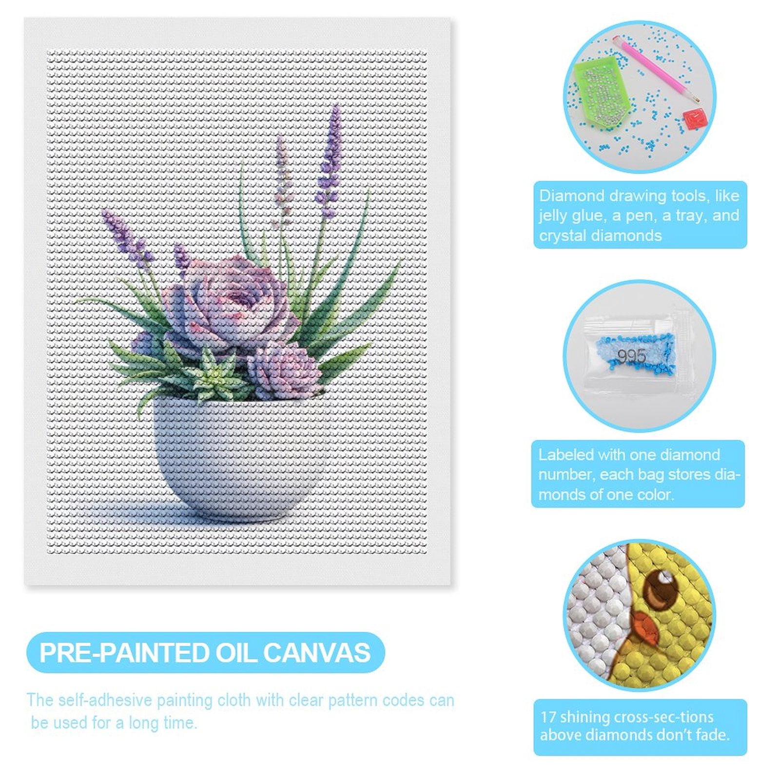Diamond Art Kits for Adults, Purple Succulent Floral Arrangement 5D Diamond Painting Kits for Adults Beginners, DIY Full Drill Diamond Painting, Gem Art and Crafts 12x16