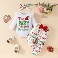 thumbnail image 3 of GYRATEDREAM Newborn Baby Girls Christmas Clothes Ribbed Ruffled Romper+Sweatpants+Headband Infant Outfit Set for 0-18M White-F, 3 of 11