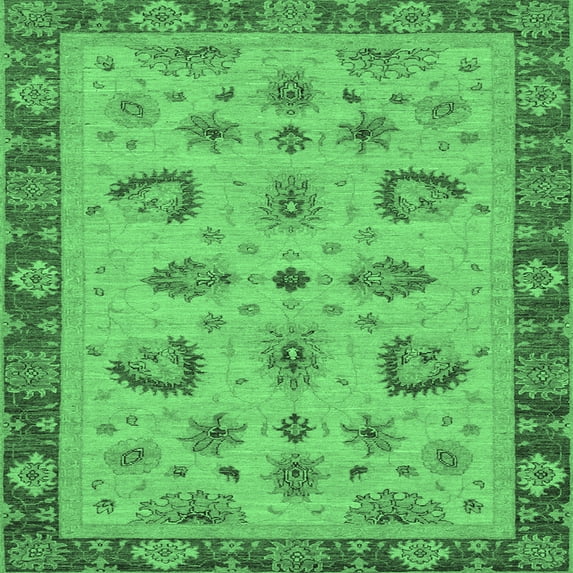Ahgly Company Machine Washable Indoor Square Oriental Emerald Green Traditional Area Rugs, 7' Square