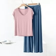 thumbnail image 6 of ‌FDGIU ‌‌‌‌‌Women 2-Piece Pajama Set - Short Sleeve V Neck Top & Wide Leg Pants Loose Solid Color Loungewear Soft Sleepwear, 6 of 6