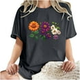 thumbnail image 5 of LEBONYARD Summer Tops for Women Clearance under $10,Tshirts for Women Plus Size fashion deals,Women's Fashion Summer Round Neck Drop Sleeves Leisure Short Sleeve Flower Printing Tops Dark Gray XL, 5 of 7