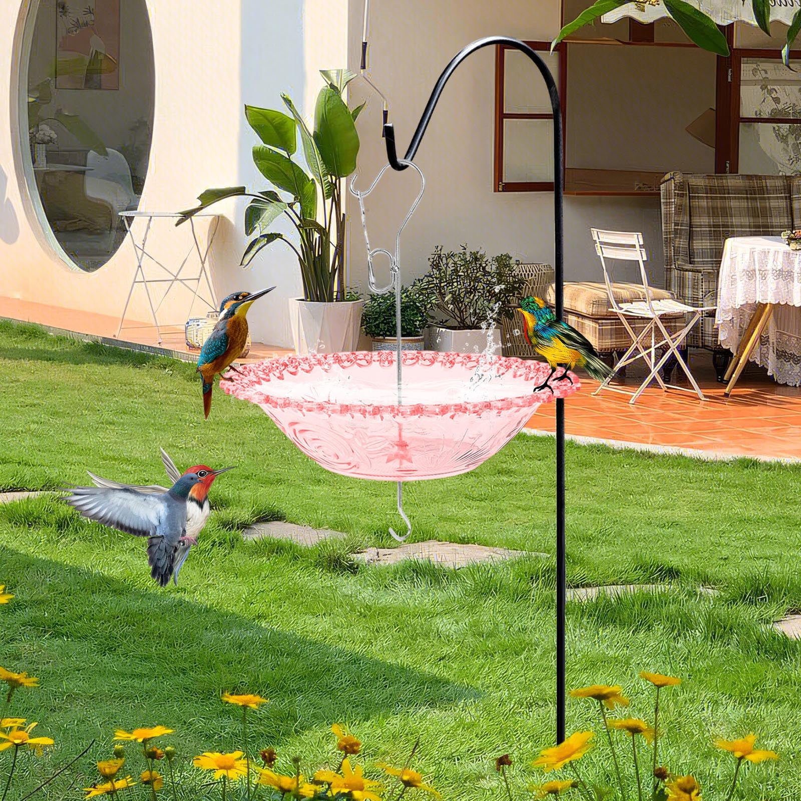 EDHITNR Windproof Rainproof Bird Bath, Outdoor Garden Hanging Bird Bath Feeder, Decorative Courtyard Birdbath for Attracting Birds Garden Yard Patio, Red