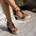thumbnail image 4 of Rokment Boho Beach Platform Dress Sandals for Women with Flower Wedges Ethnic Breathable Linen Sole Glitter Gemstones Open Toe Stretchy Ankle Strap Chunky High Heels Summer Shoes Brown Size 8, 4 of 6