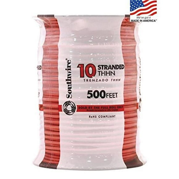 Southwire 22979957 10 Awg Thhn Strand Wire, Orange - 500 ft.