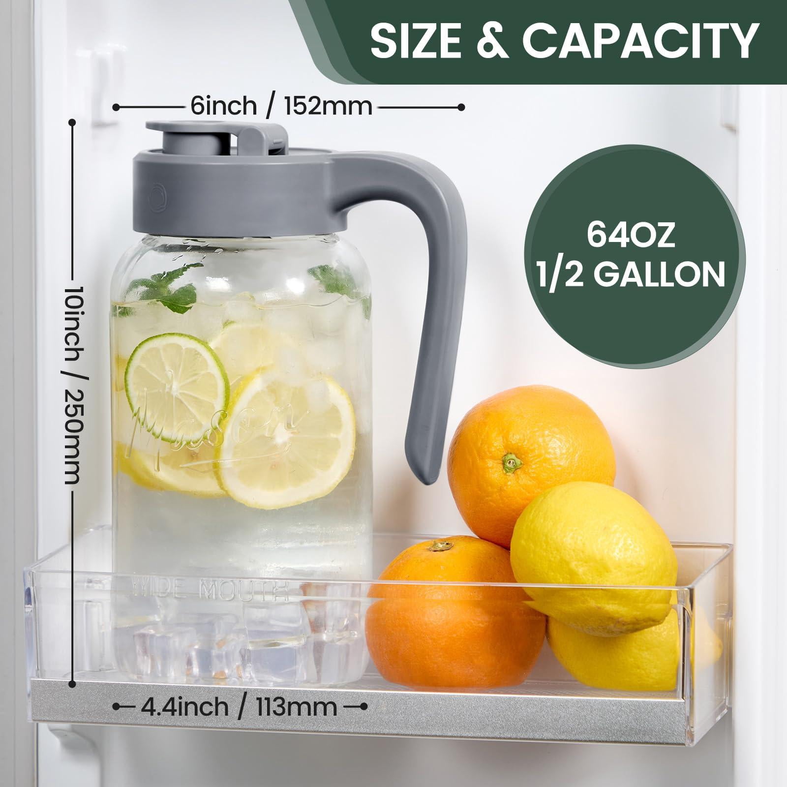 Mason Jar Pitcher - Airtight & Leakproof Glass With Lid  For Breastmilk Cold Brew And Sun Tea 2 Quart (64 Oz) Pour Spout
