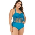 thumbnail image 7 of SAYFUT Plus Size Halter Tassel Bikini High Wsist Swim Bottoms Two Pieces Bathing Suit for Women Black/Blue/Red, 7 of 7