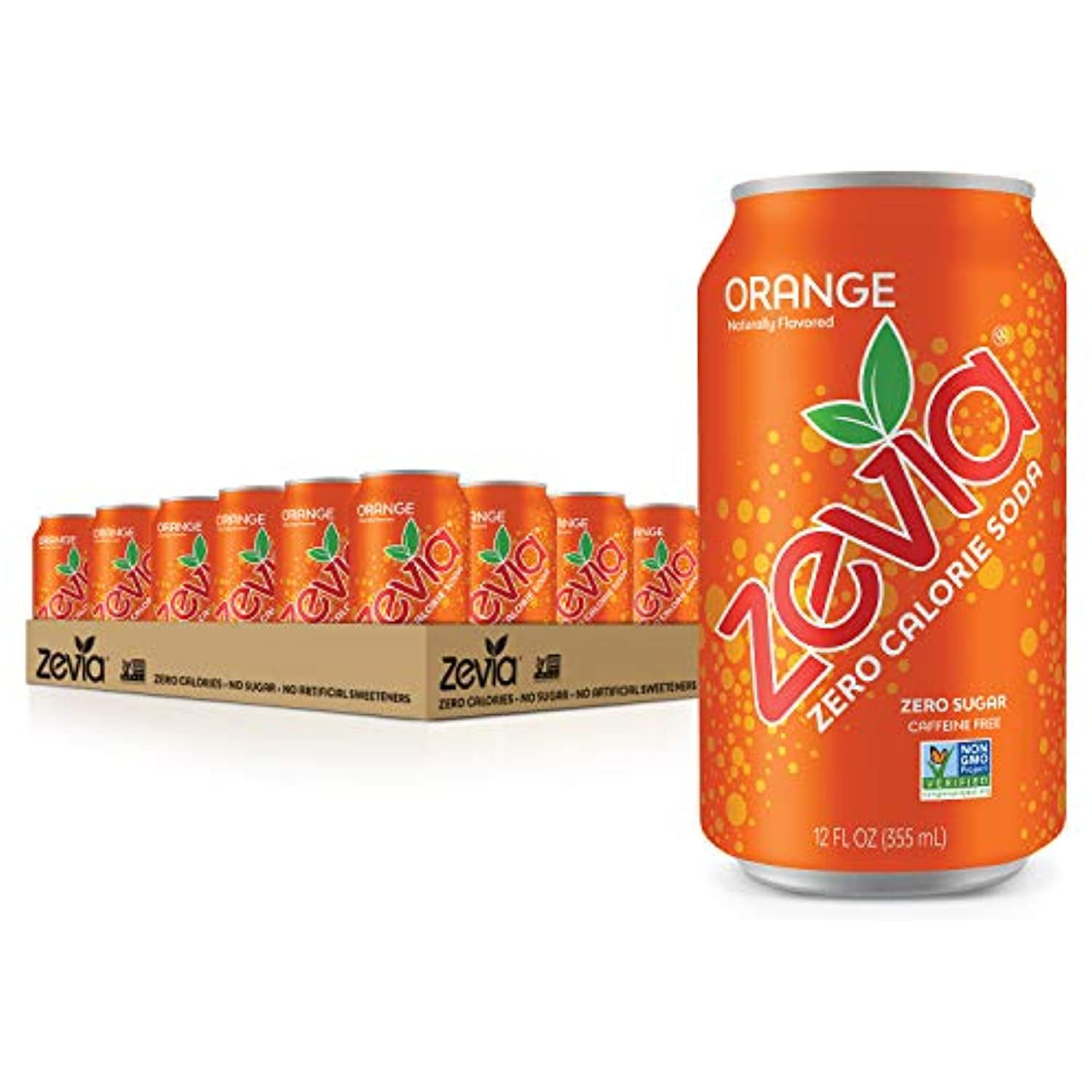 Zevia Zero Calorie Soda, Orange, 12 Ounce Cans (Pack Of 24)