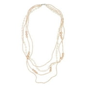 TRENDSBLUE Premium Long Multi-Row Layered Lace Floral Beaded Fashion Necklace, Blush