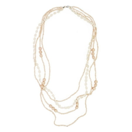 - Premium Long Multi-Row Layered Lace Floral Beaded Fashion Necklace, Blush