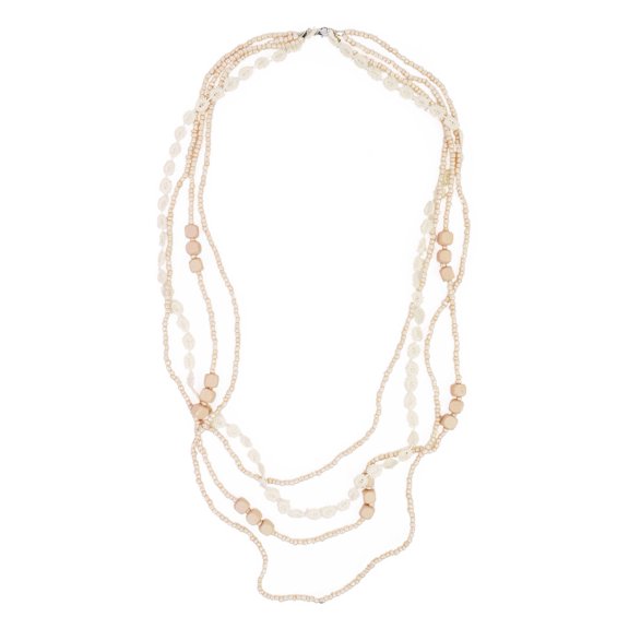 Premium Long Multi-Row Layered Lace Floral Beaded Fashion Necklace, Blush