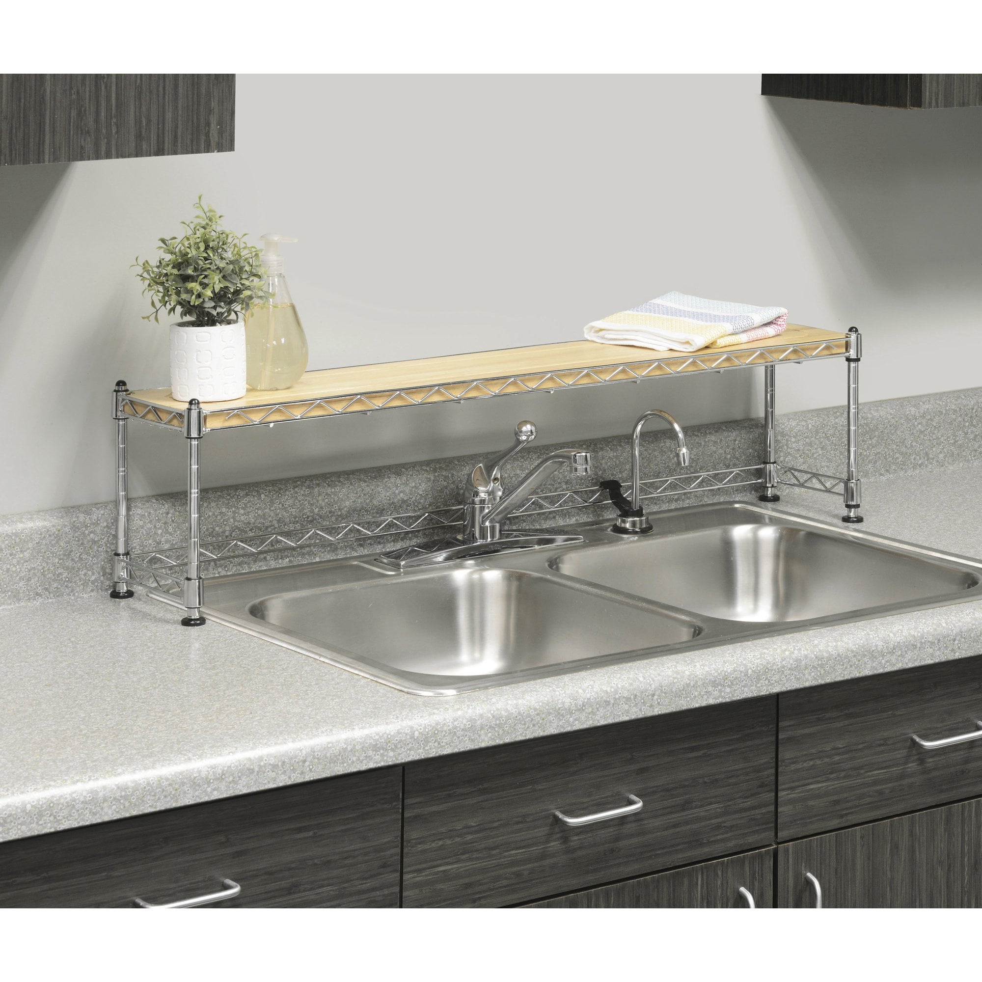 Whitmor Supreme Sink Wire Shelf - Organizer - Wood & Chrome - 35.8