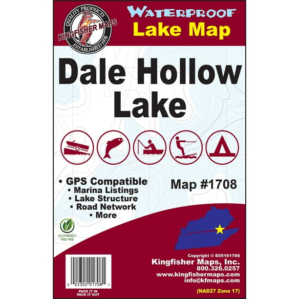 Kingfisher Maps Waterproof Fishing Map Dale Hollow Lake