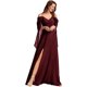 thumbnail image 1 of Vestidos de dama de honor de gasa con cuello en V y tirantes finos personalizados, vestidos formales de dama de honor fruncidos con hombros descubiertos y mangas, 1 of 5