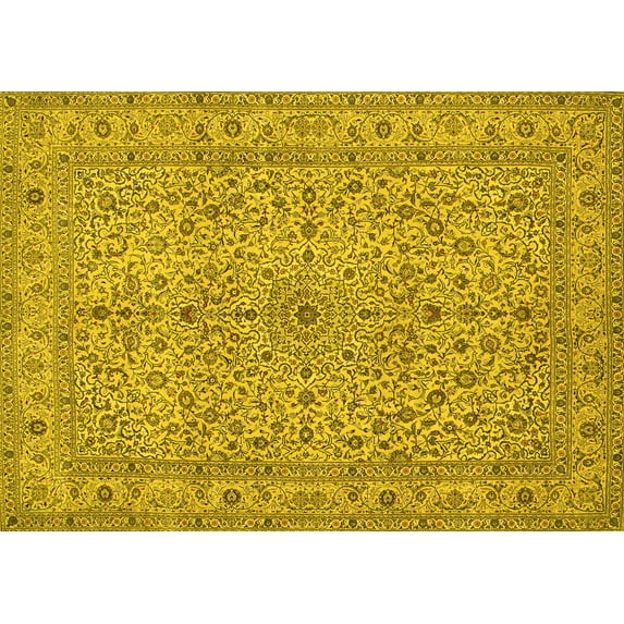 Ahgly Company Machine Washable Indoor Rectangle Persian Yellow Traditional Area Rugs, 3' x 5'