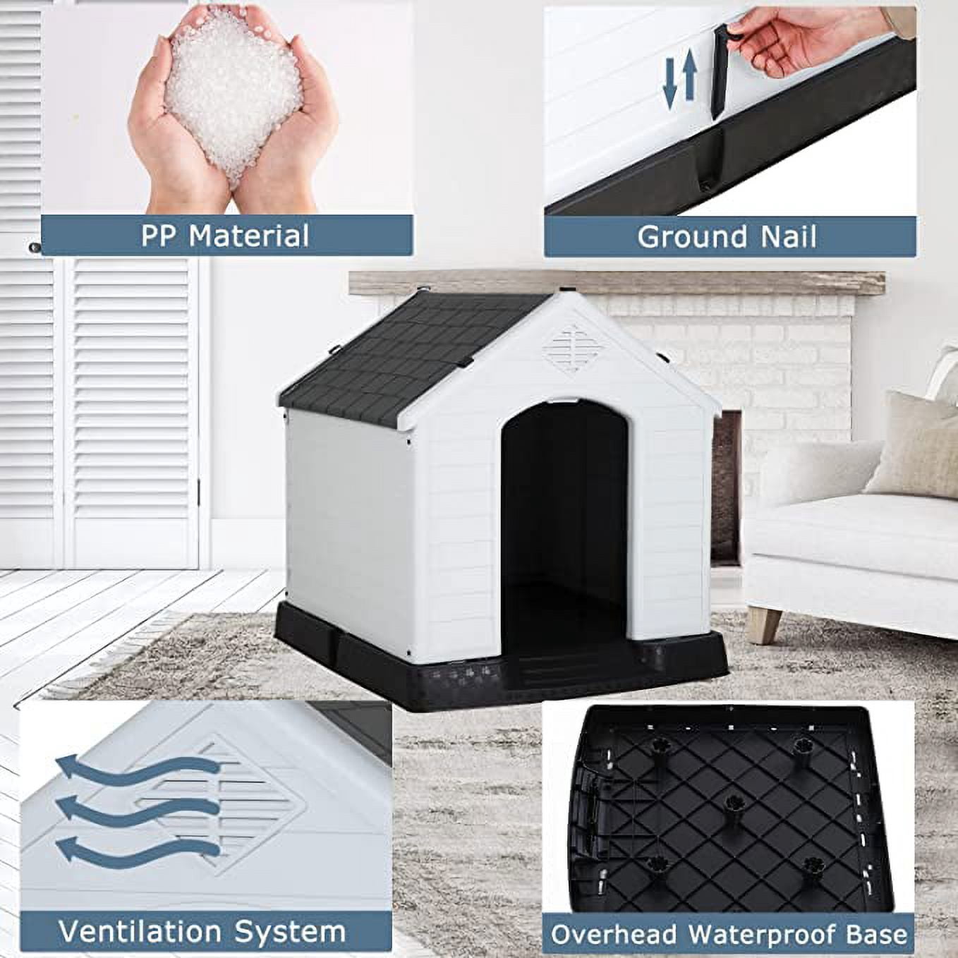 YRLLENSDAN 41/35/ 27 inch Plastic Dog House Outdoor, Waterproof Dog Houses for Small Dogs House with Air Vents and Elevated Floor Indoor Weatherproof Doghouse for Small Dogs