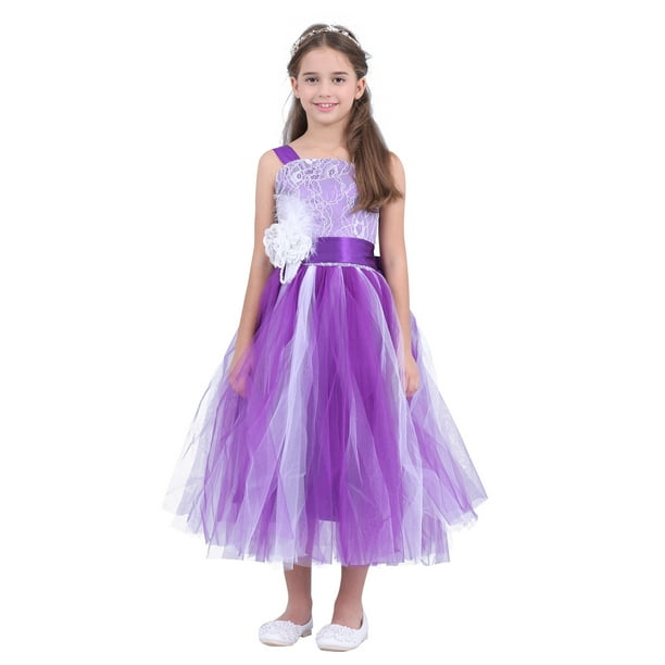 iEFiEL Little Big Girls Cross Back Flower Girl Dress Wedding Tulle Birthday Party Dress